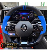 Renault Austral Dikme Direksiyon Kılıfı Delikli Deri Parlak Siyah Mavi Detay Çift Yüzük ve Dikiş 2022-2026