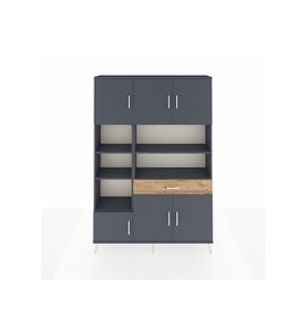 Arges Dolap 10 Raflı Tek Çekmeceli 6 Kapaklı 132x30x195 Antrasit-Antrasit/Çam