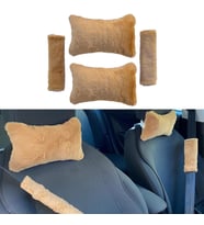 Peluş Ortopedik Araba Seyahat Boyun Yastığı Emniyet Kemer Pedi Seti Kahverengi