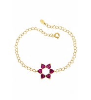 Aşkın Fısıltısı Ruby Taşlı Bileklik 925 Ayar Gümüş Kalp Zincir 20 Cm (Gold)