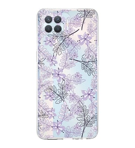PrintiFy Oppo Reno 4 Lite Uyumlu Kamera Korumalı Floral Lila Tasarımlı Şeffaf Silikon Kılıf