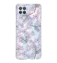 PrintiFy Oppo Reno 4 Lite Uyumlu Kamera Korumalı Floral Lila Tasarımlı Şeffaf Silikon Kılıf