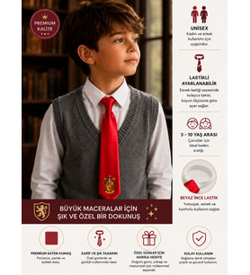 Harry Potter Gryffindor Kravat Kırmızı Renk Ayarlanabilir Lastikli 3-10 Yaş Unisex Çocuk Kravatı