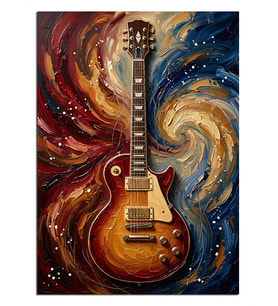 Alevli Gitar Ve Girdap Dekoratif Kanvas - Mdf Ahşap Tablo