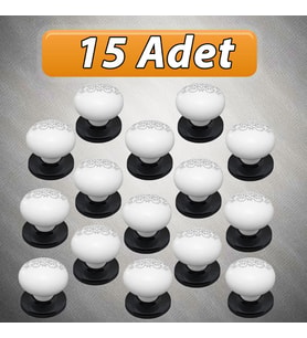 15 Adet Hanımeli Kulp Beyaz  Polimer Düğme Kulp Siyah Tablalı Mobilya Mutfak Dolabı Çekmece Kulbu Kulpları