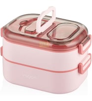 Vagonlife Bento 1000ml Lunchbox Çift Katlı 3 Bölmeli Çelik Sefer Tası Yemek Kutusu (Pembe)