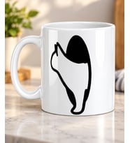 Basit Çizgi Kedi Silüeti Desenli Kedi Severlere Hediye Porselen Kupa Bardak