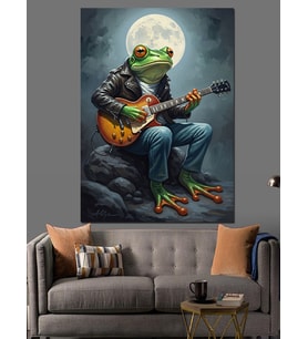 Gitar Çalan Kurbağa Sanatı Dekoratif Kanvas - Mdf Ahşap Tablo