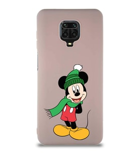Xiaomi Redmi Note 9S Soft Premier Kapak Mickey Mouse-G Tasarımlı Silikon Kılıf - Pudra (Şeffaf)
