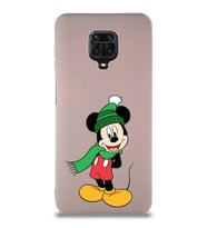 Xiaomi Redmi Note 9S Soft Premier Kapak Mickey Mouse-G Tasarımlı Silikon Kılıf - Pudra (Şeffaf)