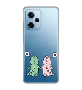 Redmi Note 12 Pro 5G Uyumlu Kalpli Dinazor Çiftler Tasarımlı Şeffaf Telefon Kılıfı