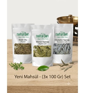 Saf(1.Kalite) Yeni Mahsül Kekik Otu - Mersin Yaprağı - Okaliptüs Yaprağı (3x 100 Gr) Set