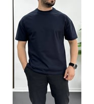 Erkek Oversize %100 Pamuk Nefes Alan Basic T-shirt Lacivert Edw038