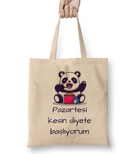 Pazartesi Kesin Diyete Başlıyorum Bez Çanta Uzun Saplı