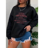 Unisex Always Baskılı Bisiklet Yaka Sweatshirt (Siyah)