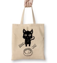 Cute & Funny Hungry Cat Kitty Waiting for Milk Bez Çanta Uzun Saplı