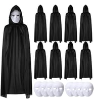 120 cm Siyah Kapüşonlu Pelerin ve Boyanabilir Karton Maske 8’li Set