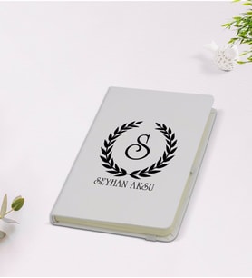 BK Gift Kişiye Özel Çelenk Baş Harfli İsimli 9x14cm Beyaz Defter - Model 2