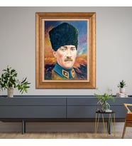 Altın Varaklı Çerçeveli Paspartulu Atatürk Tablo z4586 (Gold)