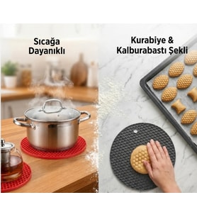 3’lü Silikon Nihale Seti – Sıcağa Dayanıklı Kaymaz Tencere Altlığı Çok Amaçlı Petek Desenli Nihale Kurabiye & Kalburabastı Şekillendirme Matı Siyah Gri Kırmızı