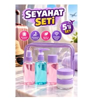 5’li Seyahat Kozmetik Şişe Seti – 30 ml Şeffaf Kaplar ve Fermuarlı Taşıma Çantası