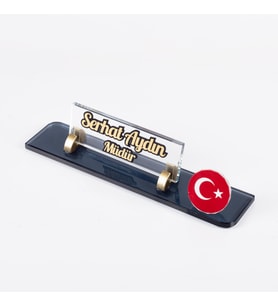 Türk Bayrağı Logolu Maydos Masa İsimliği Kristal Ofis Masaüstü Kabartma İsimlik