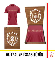 Galatasaray Lisanslı Yazılı 5 Yıldız Bordo T-Shirt 26 Şampiyonluk Ahşap Kutulu E251501