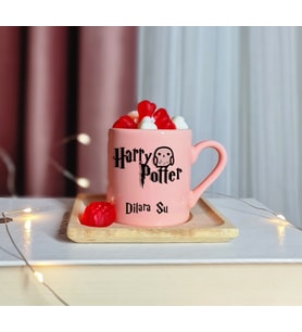 Harry Potter Tasarımlı Kişiye Özel Pembe Türk Kahvesi Fincanı