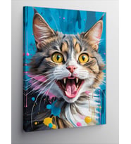 Kanvas Tablo Şaşkın Kedi Renkli Portre