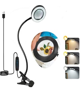 10X Büyüteçli Led Çalışma Lambası Masa Lambası 3 Renk Dimmerli 5W Usb (Siyah)