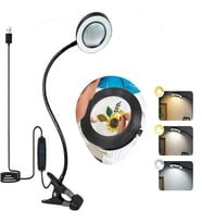 10X Büyüteçli Led Çalışma Lambası Masa Lambası 3 Renk Dimmerli 5W Usb (Siyah)
