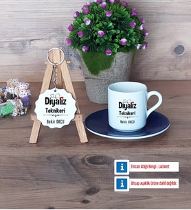 Diyaliz Teknikeri Türk Kahvesi Fincanı Lacivert ve Ahşap Anahtarlık Hediye (Model 1)