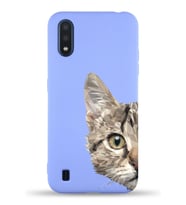 Samsung Galaxy M01 Uyumlu Lansman Kılıf Catface Tasarımlı İçi Kadife Kapak-Lila (Şeffaf)