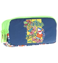 Kaukko Kids Lacivert Yeşil, Dinazor Temalı, Erkek Çocuk Üç Bölmeli Okul Kalem Çantası - L8256 (Çok Renkli)