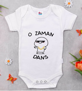 BK Kids O Zaman Dans Tasarımlı Beyaz Bebek Body Zıbın-1