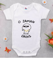 BK Kids O Zaman Dans Tasarımlı Beyaz Bebek Body Zıbın-1