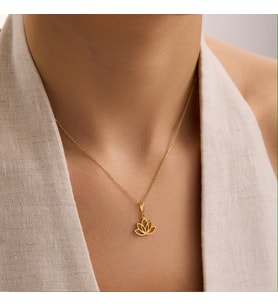 Kişiye Özel 925 Ayar Gümüş Zarif Lotus Çiçek Kolye (Gold)