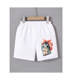 Beli Lastikli Baskılı Mini Şort - Beyaz
