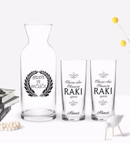 BK Gift Kişiye Özel Renkli Baskılı Olursa Olur Tasarımlı İkili Rakı Bardağı ve Karaf Hediye Seti-1 (Model 1)