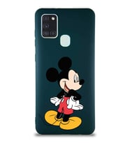 Samsung Galaxy A21S Soft Premier Kapak Mickey Mouse-D Tasarımlı Silikon Kılıf - Yeşil (Şeffaf)