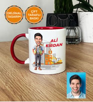 Kişiye Özel Karikatürlü İnşaat Mühendisi Hediye Kupa Bardak Erkek İnşaat Mühendisine Mühendisler Günü Hediyesi (Kırmızı)