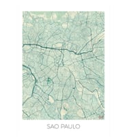 Sao Paulo Haritası Mavi Tablo Ahşap Poster Dekoratif