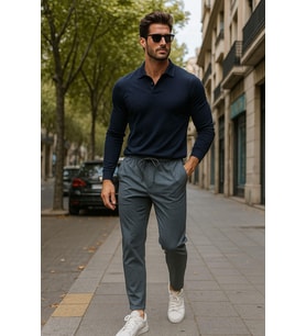 Erkek Gri Slim Fit Modern Kesim Jogger Eşofman Altı - Şık ve Spor Bağcıklı Pantolon