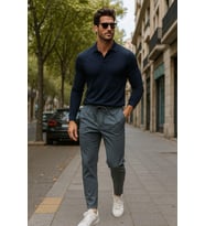 Erkek Gri Slim Fit Modern Kesim Jogger Eşofman Altı - Şık ve Spor Bağcıklı Pantolon