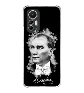 Xiaomi Mi 12 Lite Uyumlu Köşe Korumalı Antişok Kapak Atatürk Tasarımlı Şeffaf Silikon Kılıf