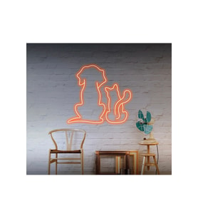 Kedi ve Köpek Figürlü Neon Tabela