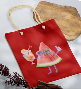 BK Gift Yaz Temalı Kırmızı Halat Saplı Kumaş Plaj Çantası -19, Baskılı Omuz Çantası, Alışveriş Çantası, Arkadaşa Hediye, Sevgiliye Hediye