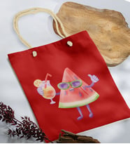 BK Gift Yaz Temalı Kırmızı Halat Saplı Kumaş Plaj Çantası -19, Baskılı Omuz Çantası, Alışveriş Çantası, Arkadaşa Hediye, Sevgiliye Hediye