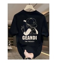Geniş Kesim Pamuklu Tişört - GANDHI The Project Baskılı, Siyah, Rahat Kesim, Kısa Kollu, Günlük Kıyafet, Her Gün Giyilebilecek Tişört- Siyah