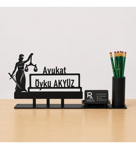 Avukatlara Özel Masa İsimliği - Kişiye Özel, Mesleklere Özel İsimlik - Metal Ofis İsimliği, Kalemlik ve Kartlık Seti- Yeni İş, Terfi Hediyesi